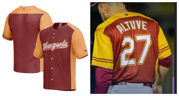 Men's Venezuela Baseball #27 José Altuve 2023 Burgundy World Baseball Classic Stitched Jersey